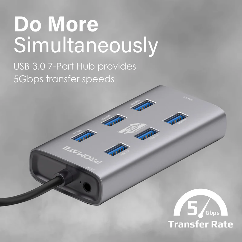 Promate EzHub 7 Aluminium Alloy Powered USB Hub with 7 USB 3.0 Ports - Image 2