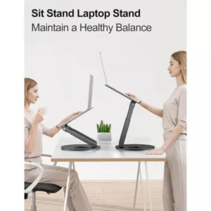 Tounee LS07 Telescopic Laptop Stand for Desk with 360° Swivel Base, Sit to Stand, Height Adjustable, Portable Riser Holder - Image 2