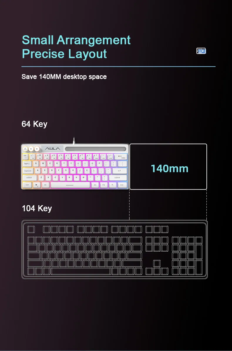 AULA F3061 61Keys Wired RGB Gaming Membrane Keyboard - Image 3