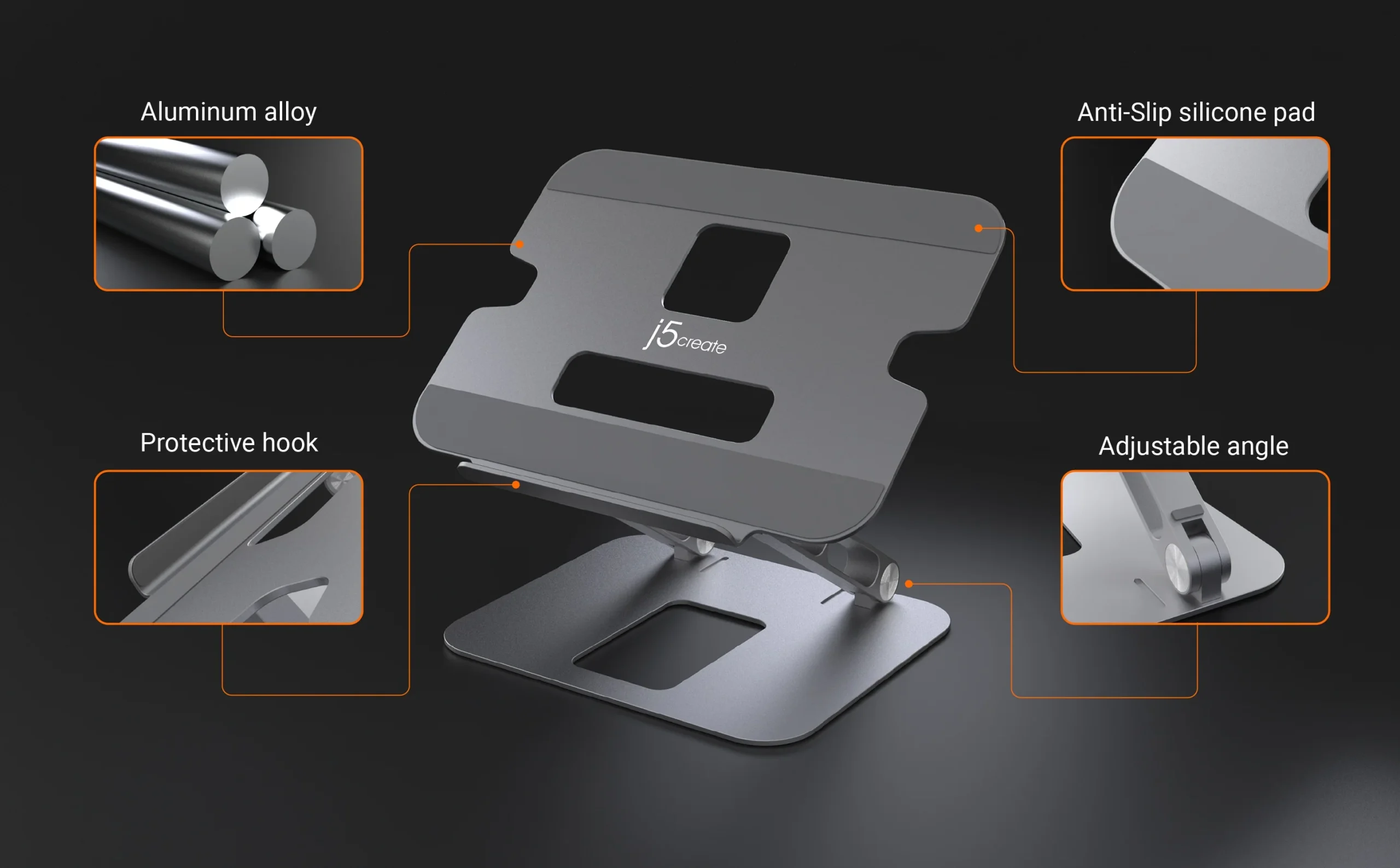 j5create JTS127 Ergonomic Aluminum Alloy Laptop Stand Designed to fit laptop/device up to 16 inch tablet stand PC stand - Image 3