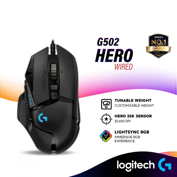 Logitech G502 HERO High Performance Wired Gaming Mouse | HERO 25K Sensor | 25,600 DPI | LightSync RGB