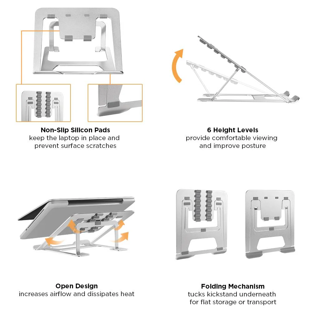 Brateck Portable 6 Level Adjustable Laptop Riser For 11 inches To 15 inches Tablets Books Laptop Stand Holder (AR 12) - Image 2