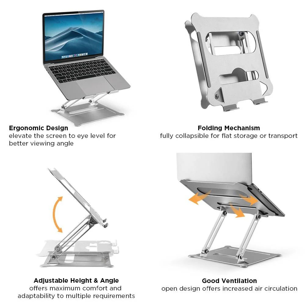 Brateck Foldable Stepless Adjustment Aluminum Laptop Riser For 11inch To15inch Tablets Books Laptop Stand Holder (AR 15) - Image 2