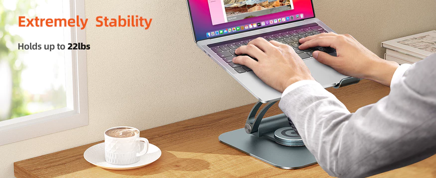 TOUNEE LS16A Swivel Laptop Stand for Desk, Adjustable Computer Stand Laptop Holder with 360° Rotating Base, All Laptop 10inch to 16inches - Image 3