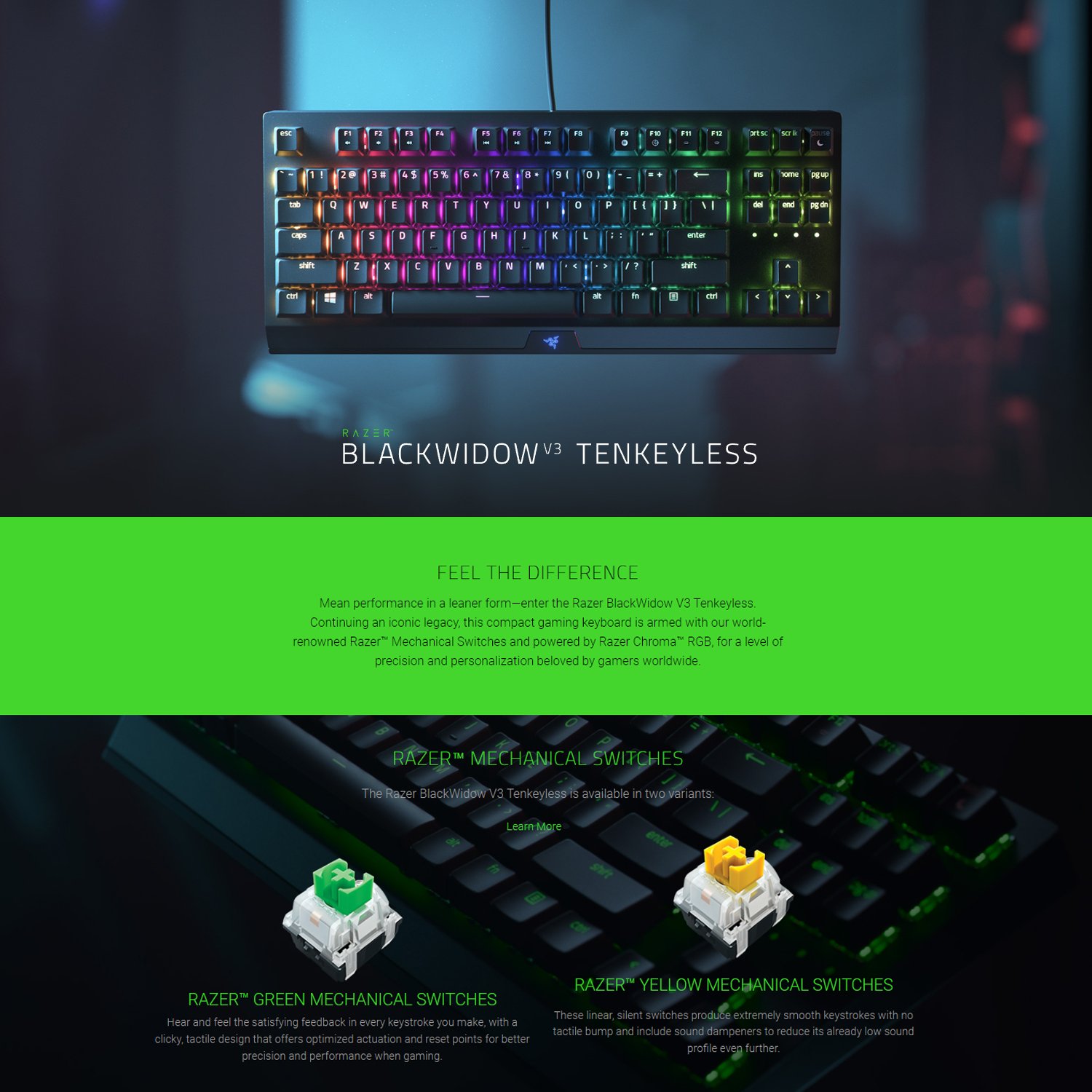 Razer Blackwidow V3 TKL Tenkeyless Wired Gaming Keyboard | TKL | Chroma RGB | 80 Million Keystroke Lifespan | Mechanical - Image 3