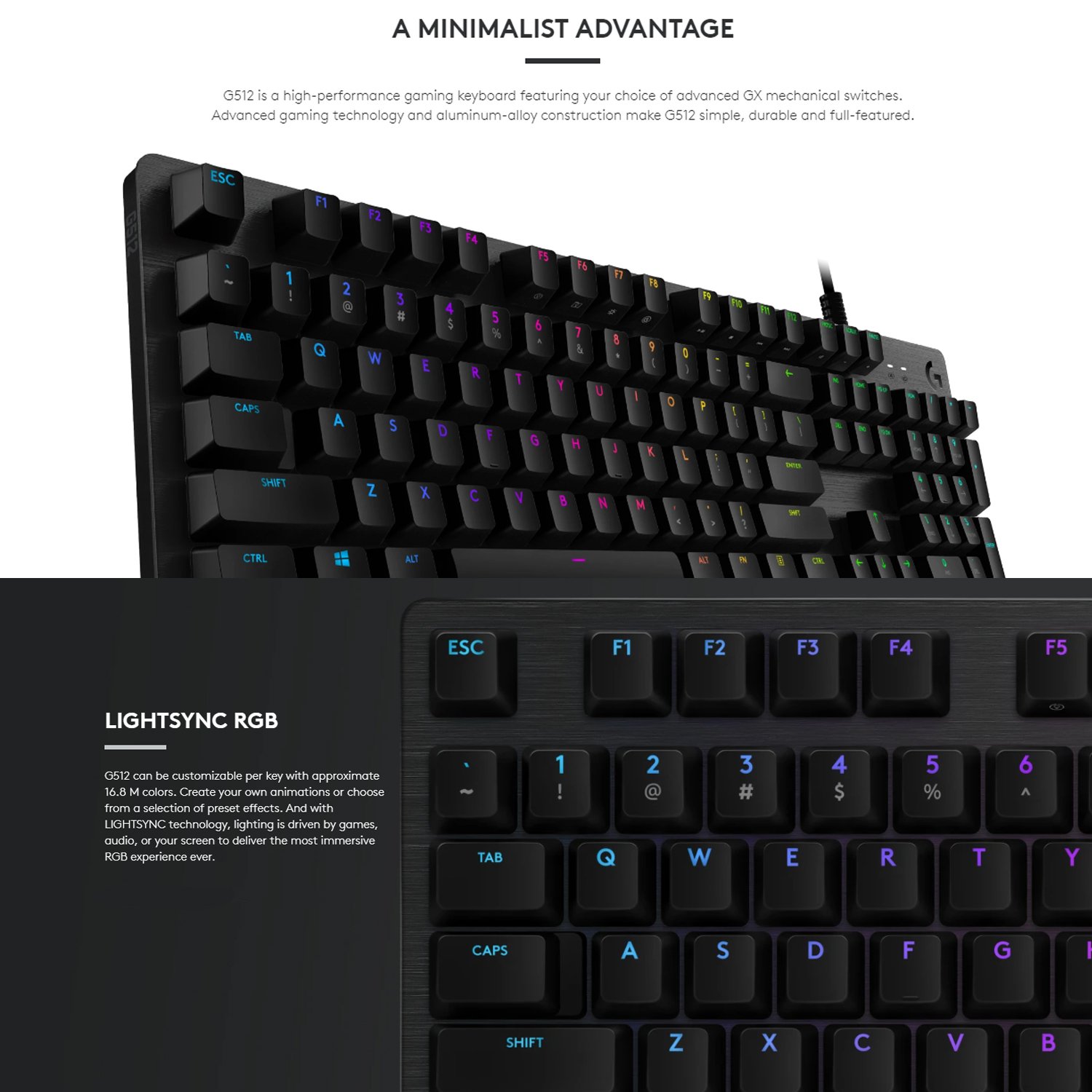 Logitech G512 Carbon Lightsync RGB Wired Mechanical Gaming Keyboard with GX Switches - Image 2