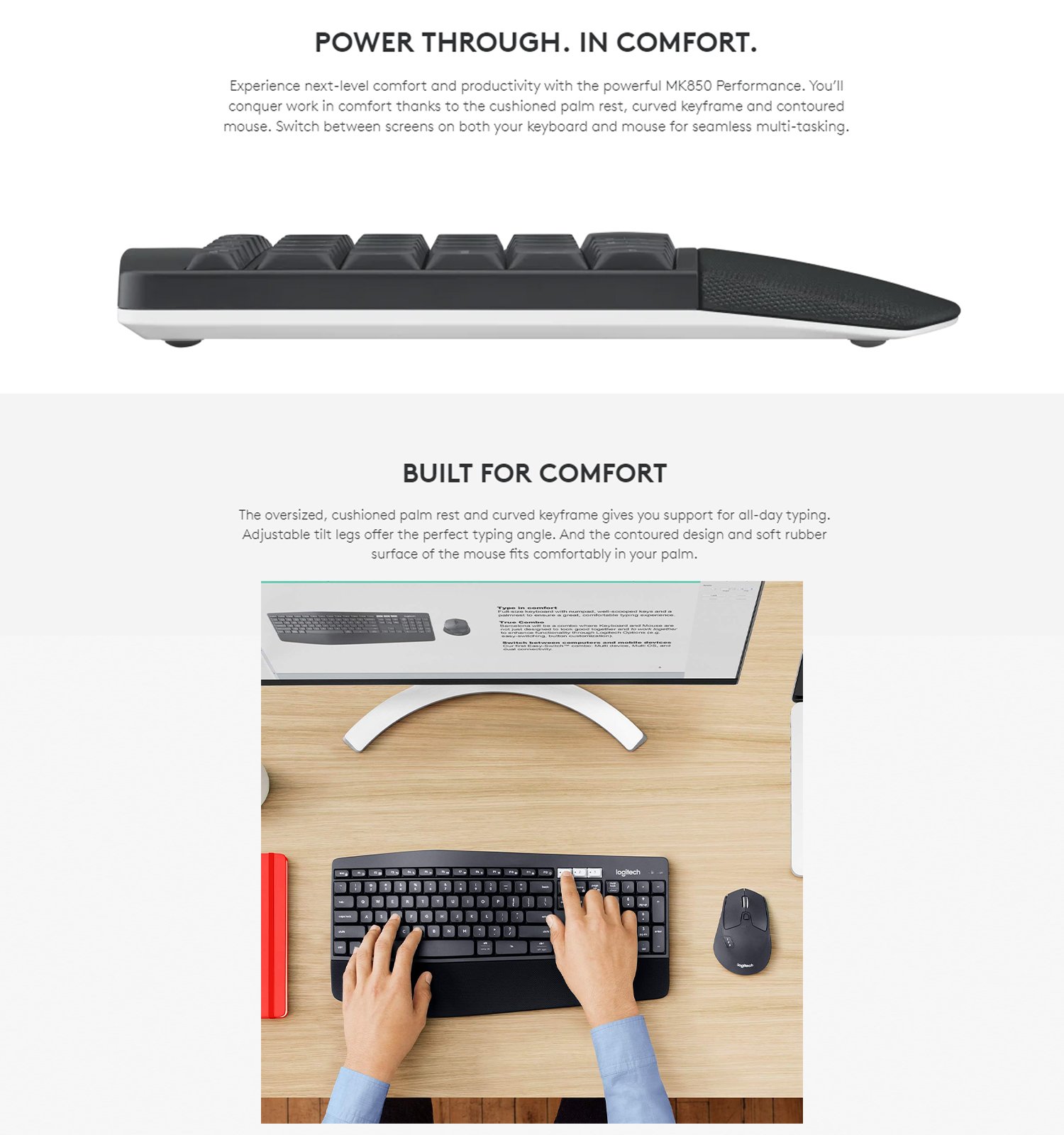 Logitech MK850 Multi-Device Performance 2.4GHz Wireless Keyboard and Mouse Combo | Bluetooth | Curved Keyframes - Image 2