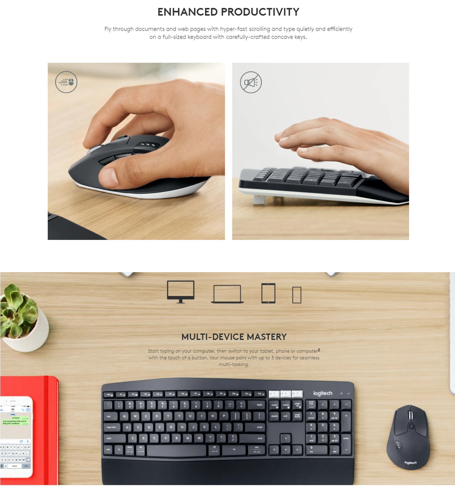 Logitech MK850 Multi-Device Performance 2.4GHz Wireless Keyboard and Mouse Combo | Bluetooth | Curved Keyframes - Image 3