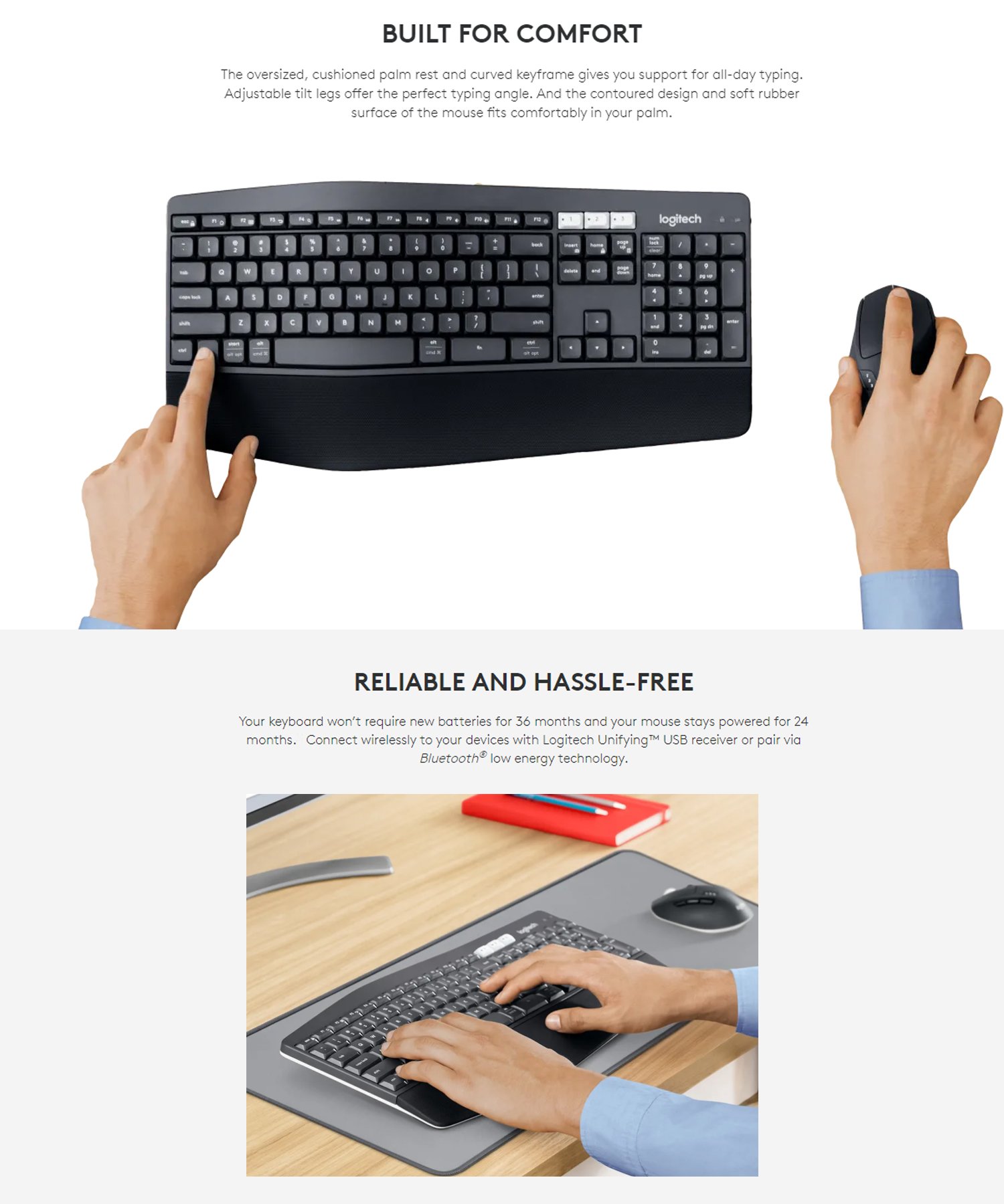 Logitech MK850 Multi-Device Performance 2.4GHz Wireless Keyboard and Mouse Combo | Bluetooth | Curved Keyframes - Image 4