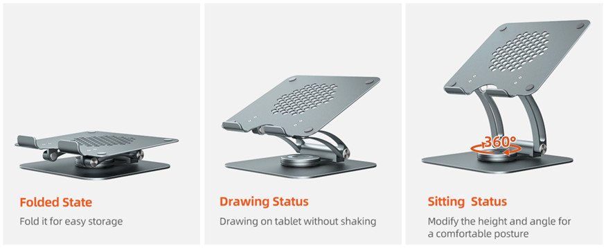 TOUNEE LS16A Swivel Laptop Stand for Desk, Adjustable Computer Stand Laptop Holder with 360° Rotating Base, All Laptop 10inch to 16inches - Image 2