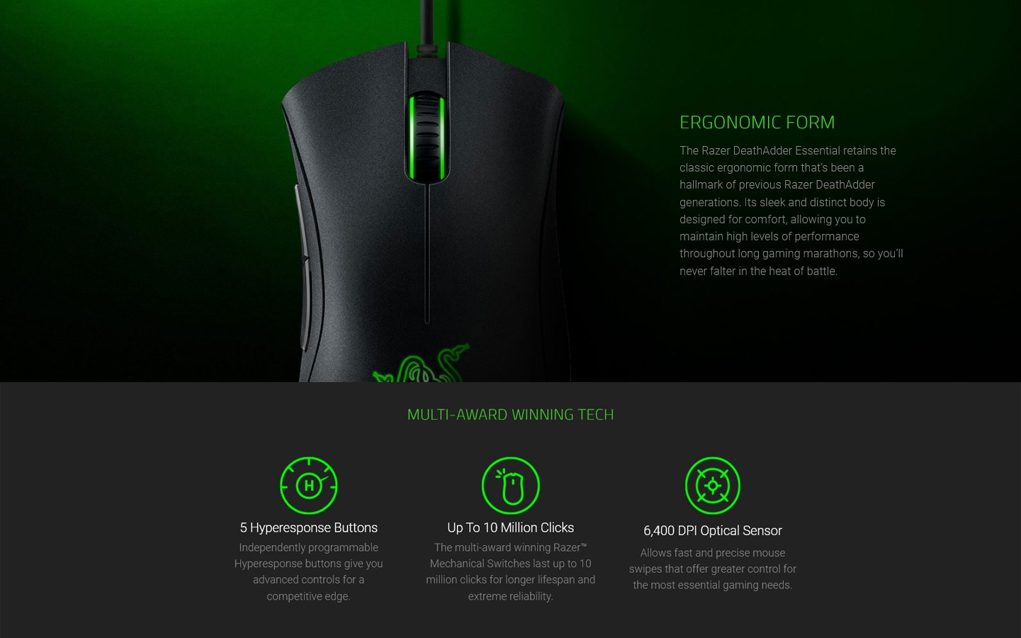 Razer Deathadder Essential 2021 Wired Gaming Mouse | 6400 DPI Optical | Ergonomic | 5 Programmable Buttons | Right-Handed - Image 4