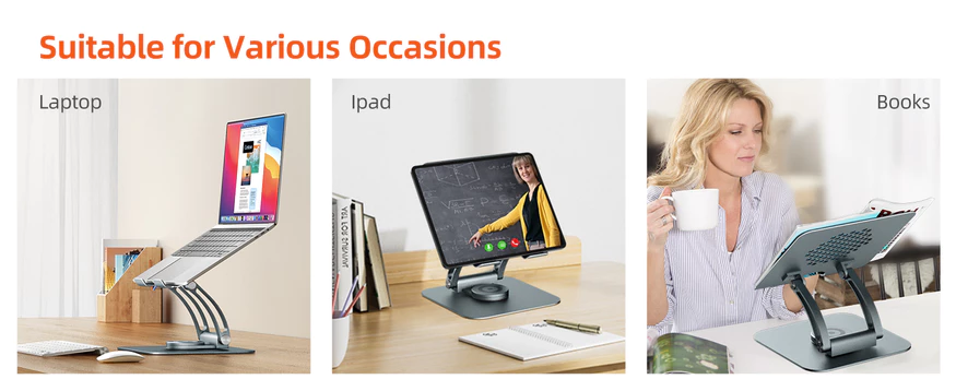 TOUNEE LS16A Swivel Laptop Stand for Desk, Adjustable Computer Stand Laptop Holder with 360° Rotating Base, All Laptop 10inch to 16inches - Image 4