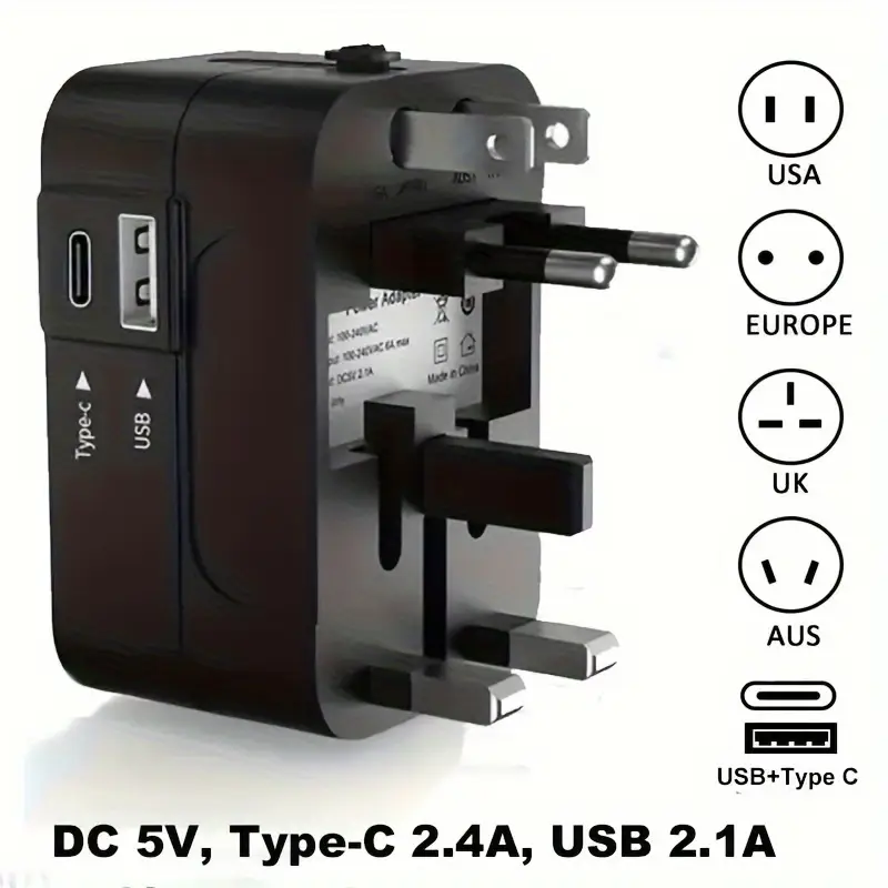 Universal Travel Adapter with 1 USB & 1 Type C Charger - Image 3